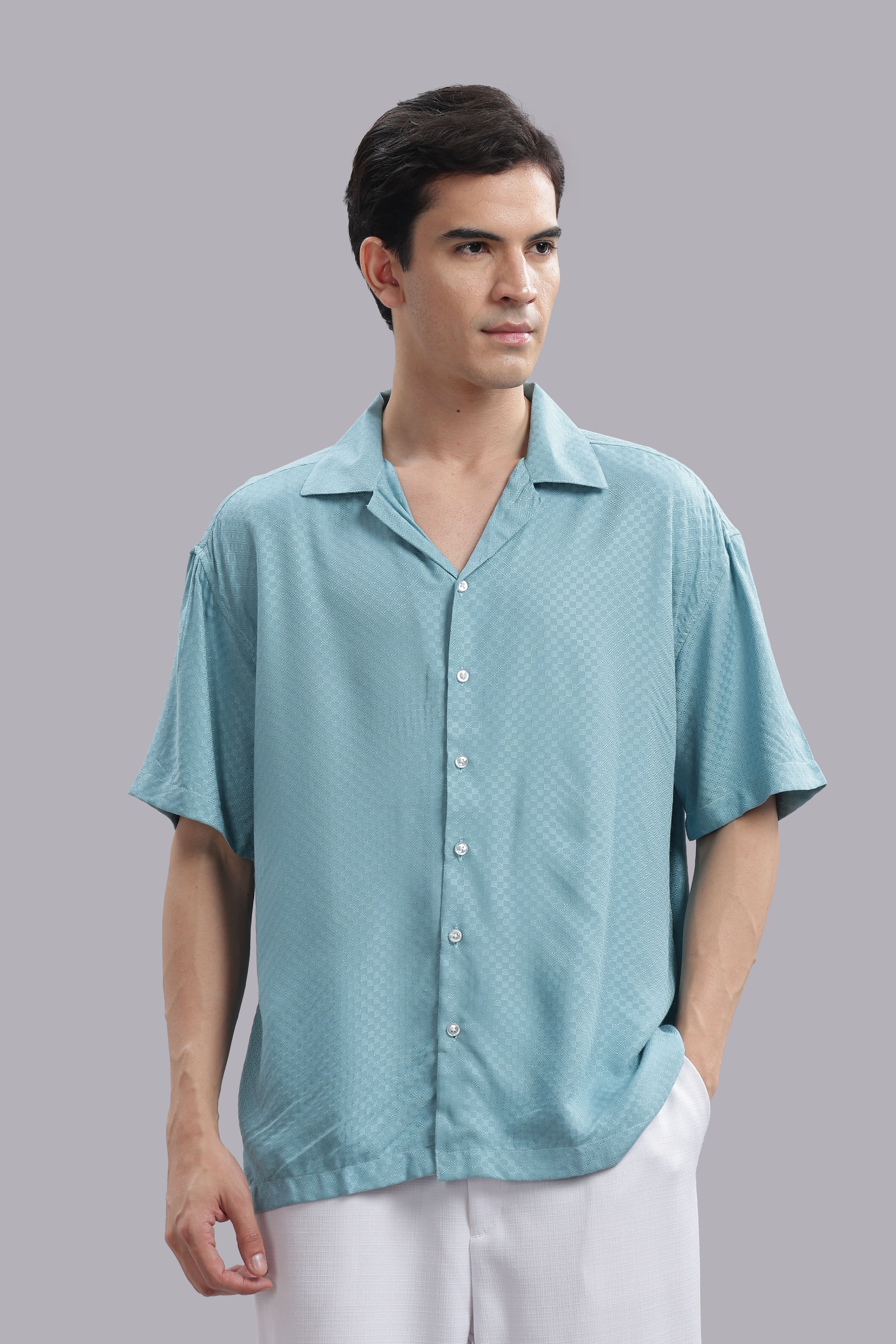 Turquoise Geometric Dobby Shirt