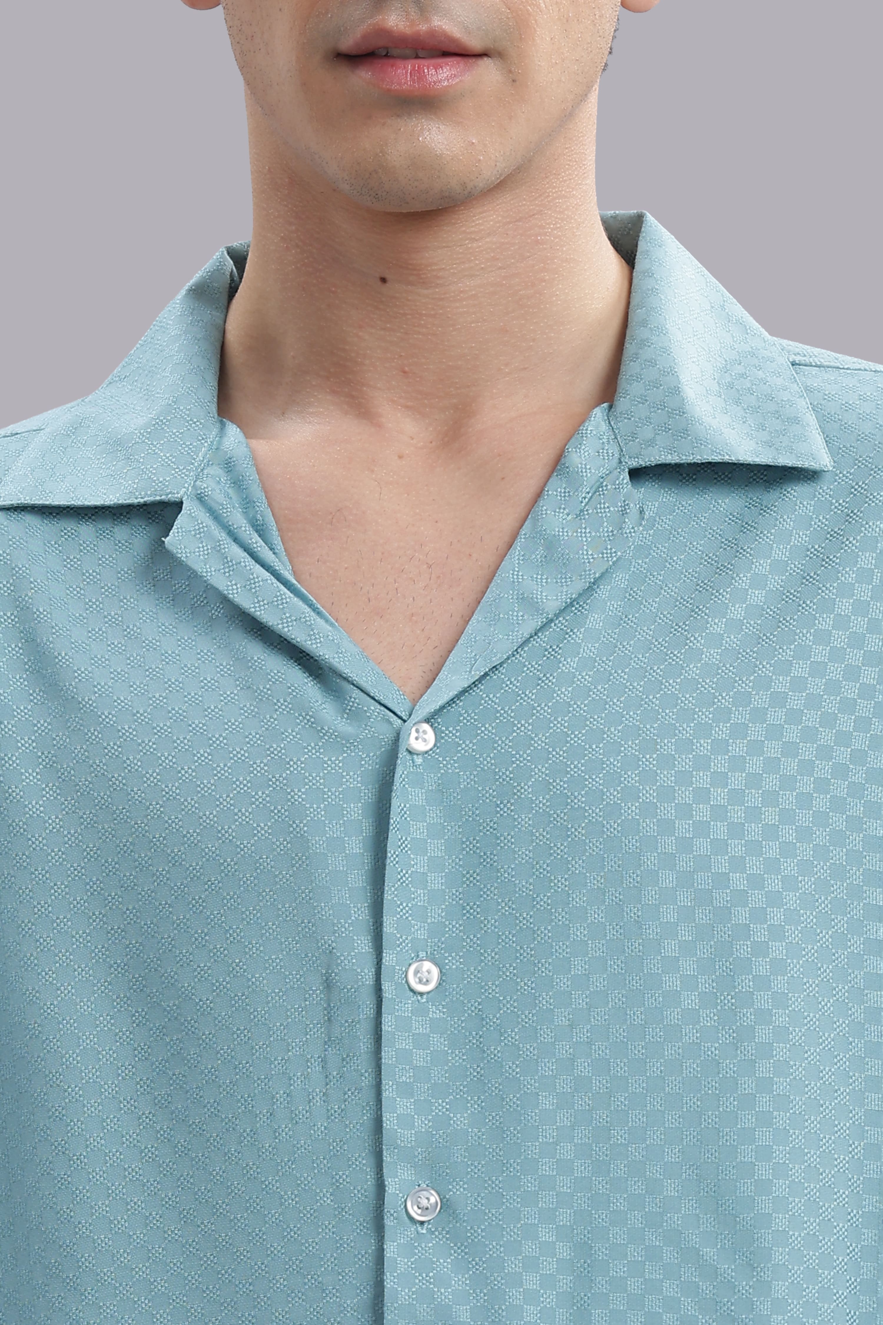 Turquoise Geometric Dobby Shirt