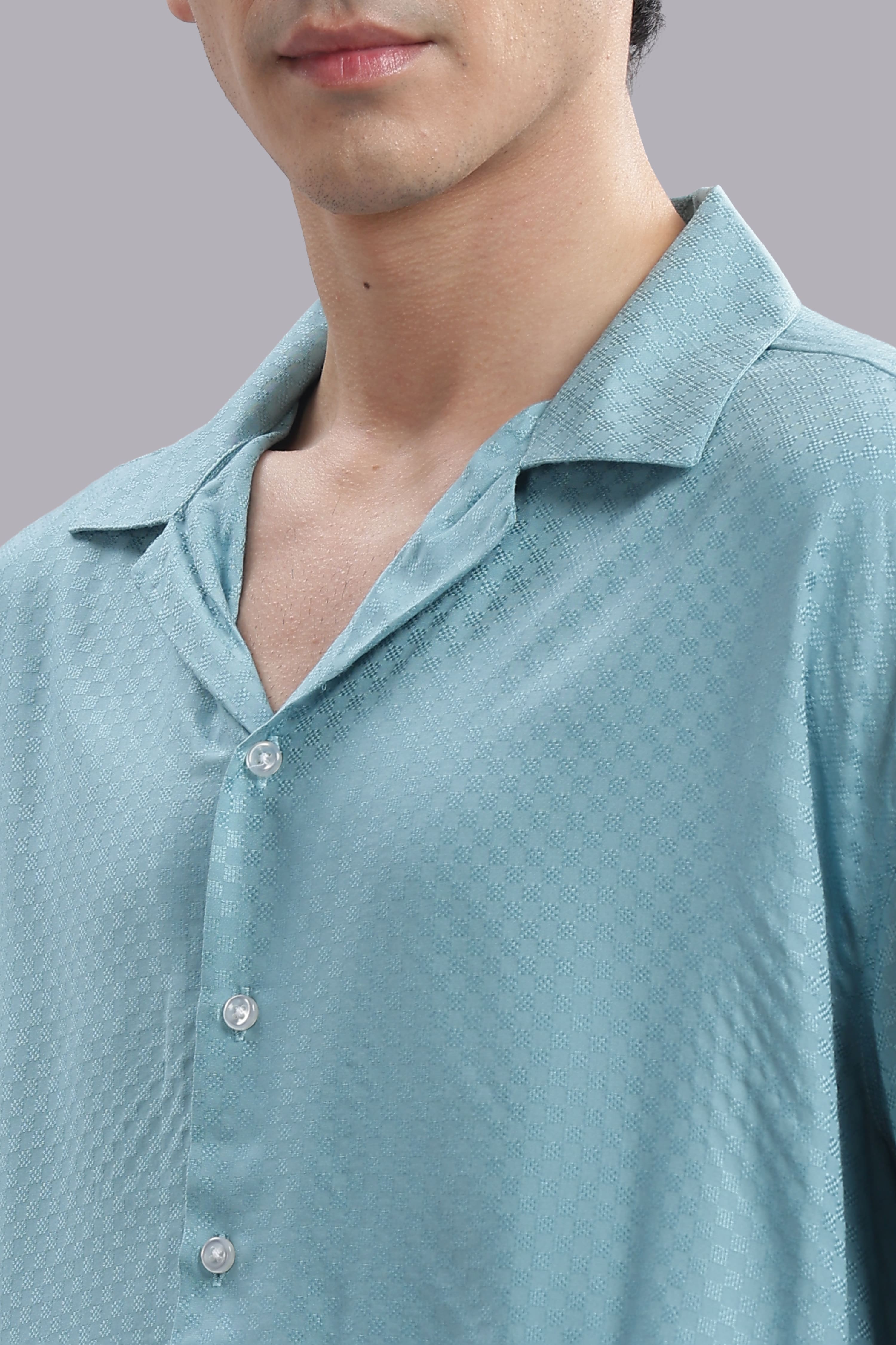 Turquoise Geometric Dobby Shirt