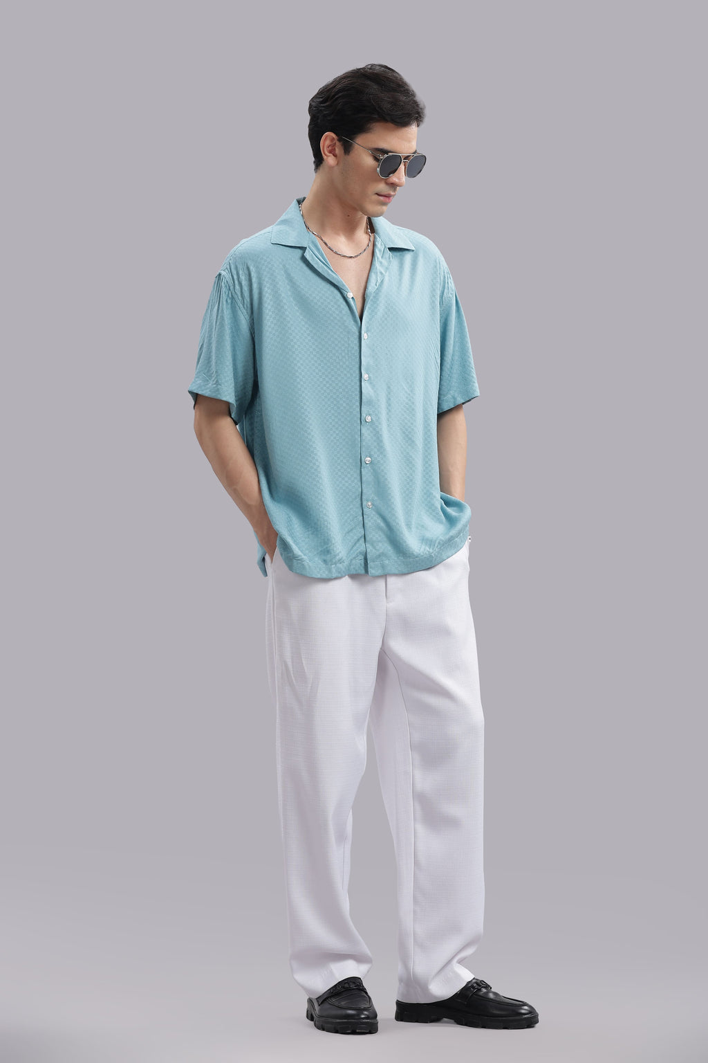 Turquoise Geometric Dobby Shirt