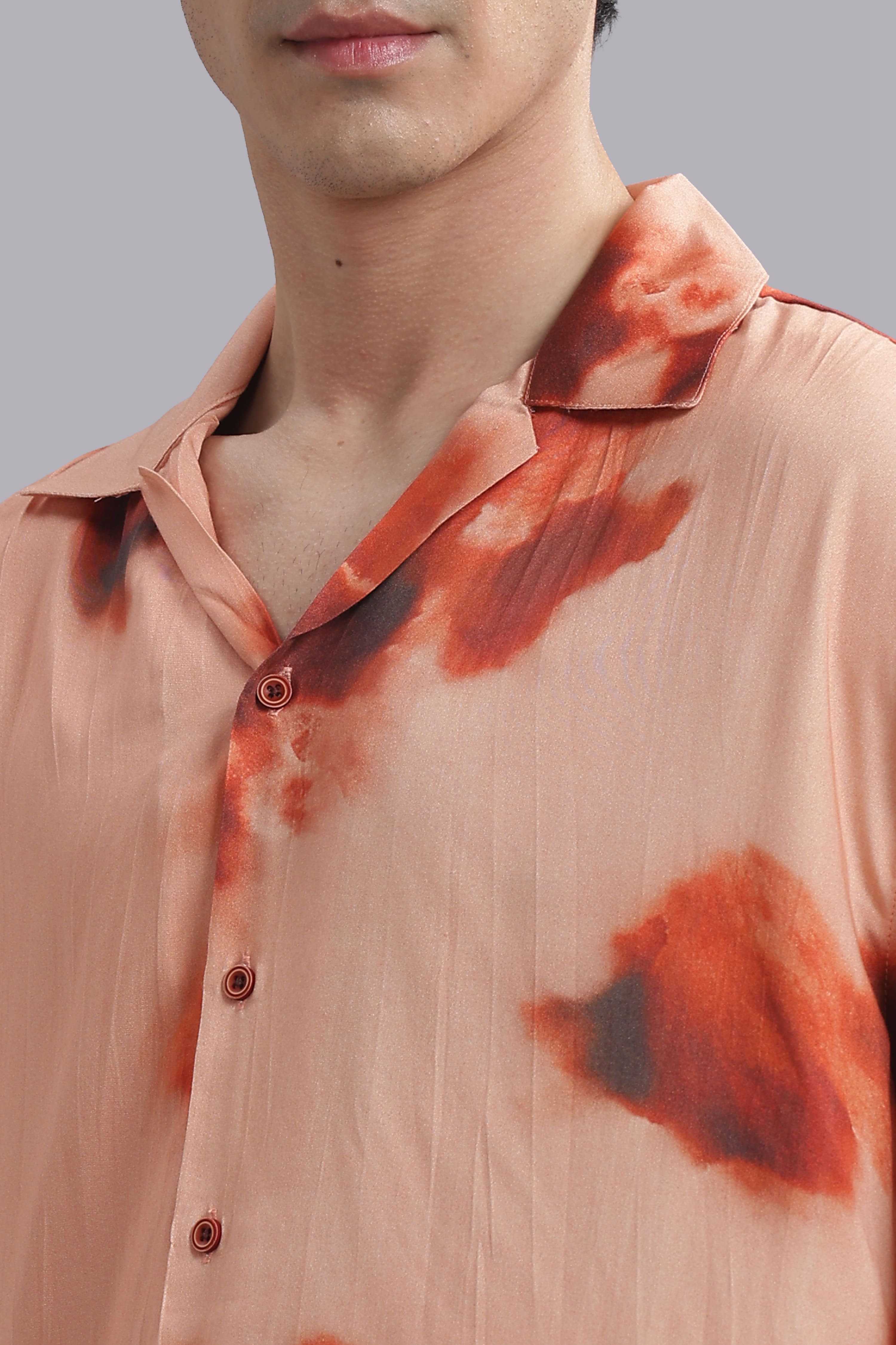 Peach Abstract Print Relaxed Resort Shirt