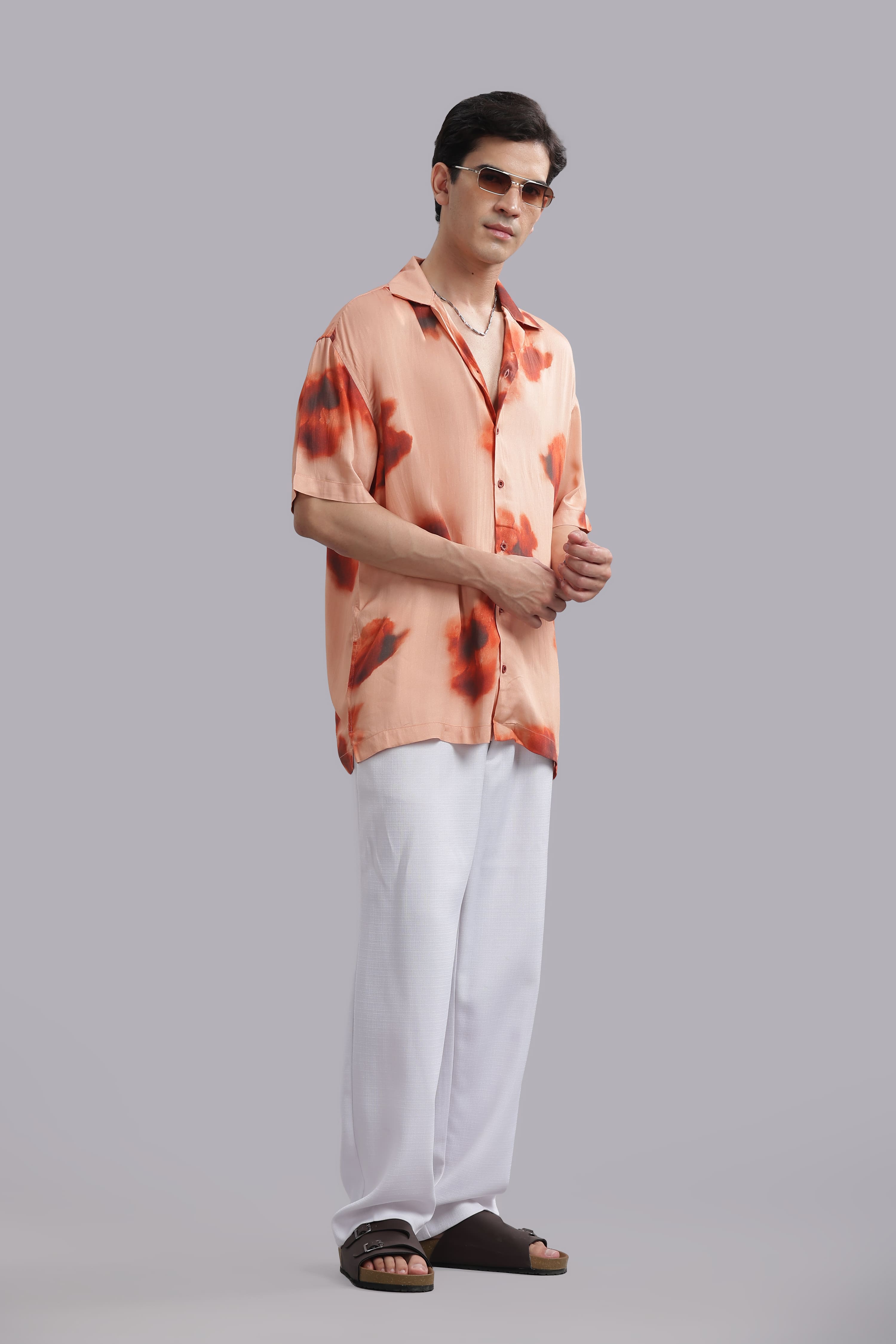 Peach Abstract Print Relaxed Resort Shirt
