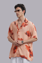Peach Abstract Print Relaxed Resort Shirt