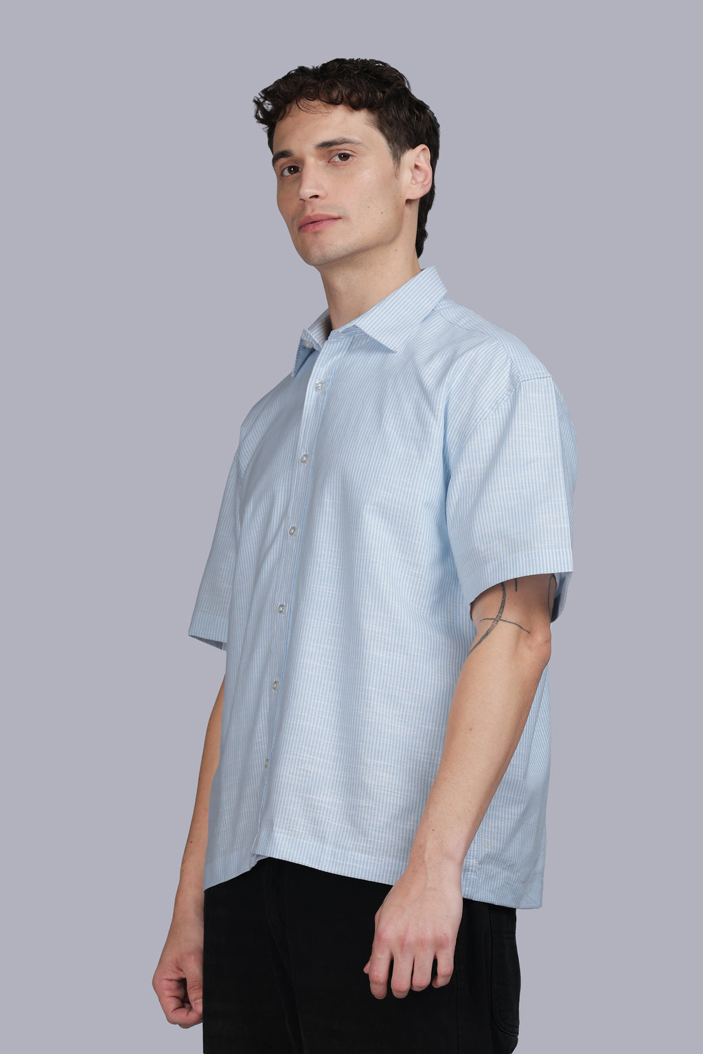 Ice Blue Stripe Boxy Shirt