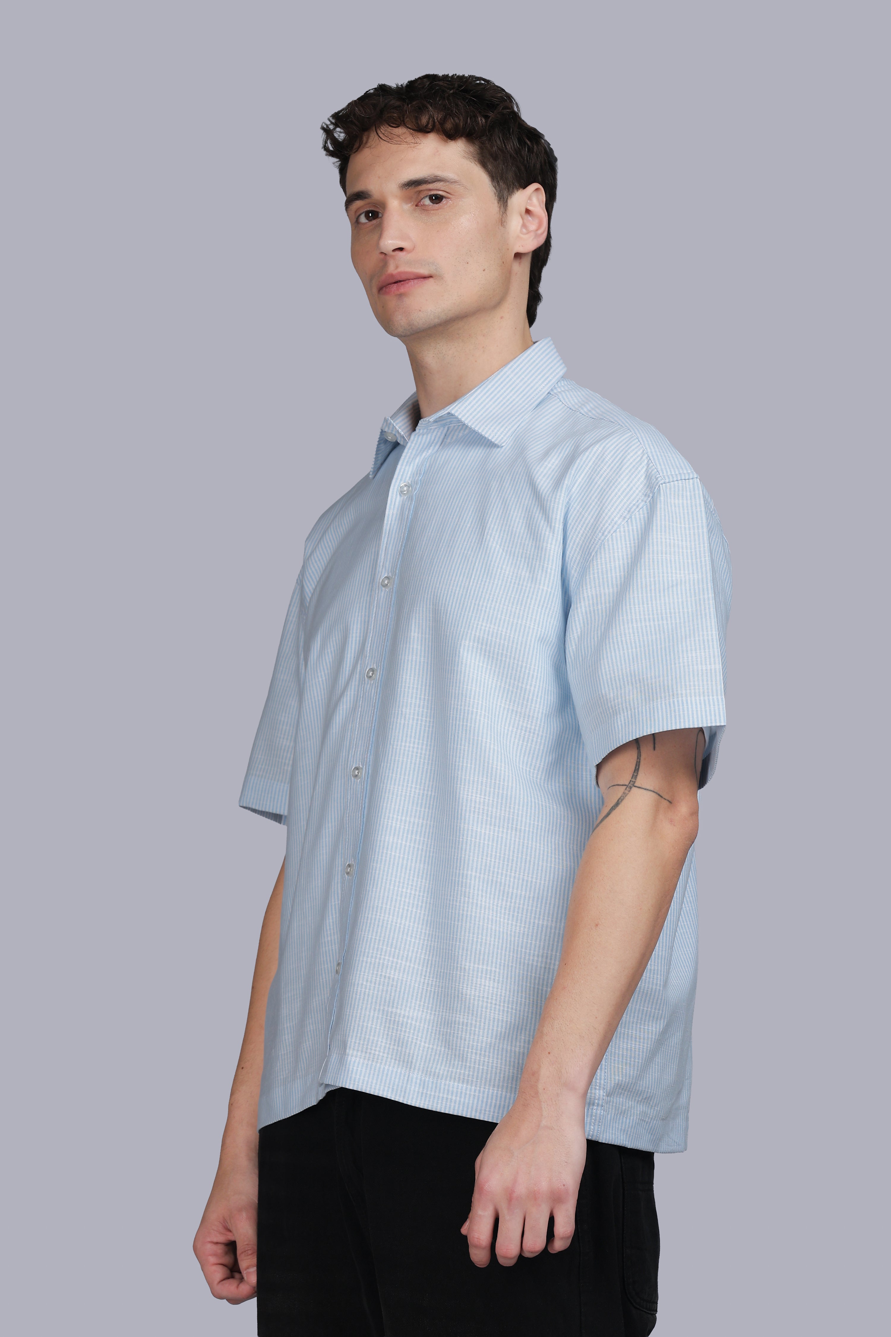 Ice Blue Stripe Boxy Shirt