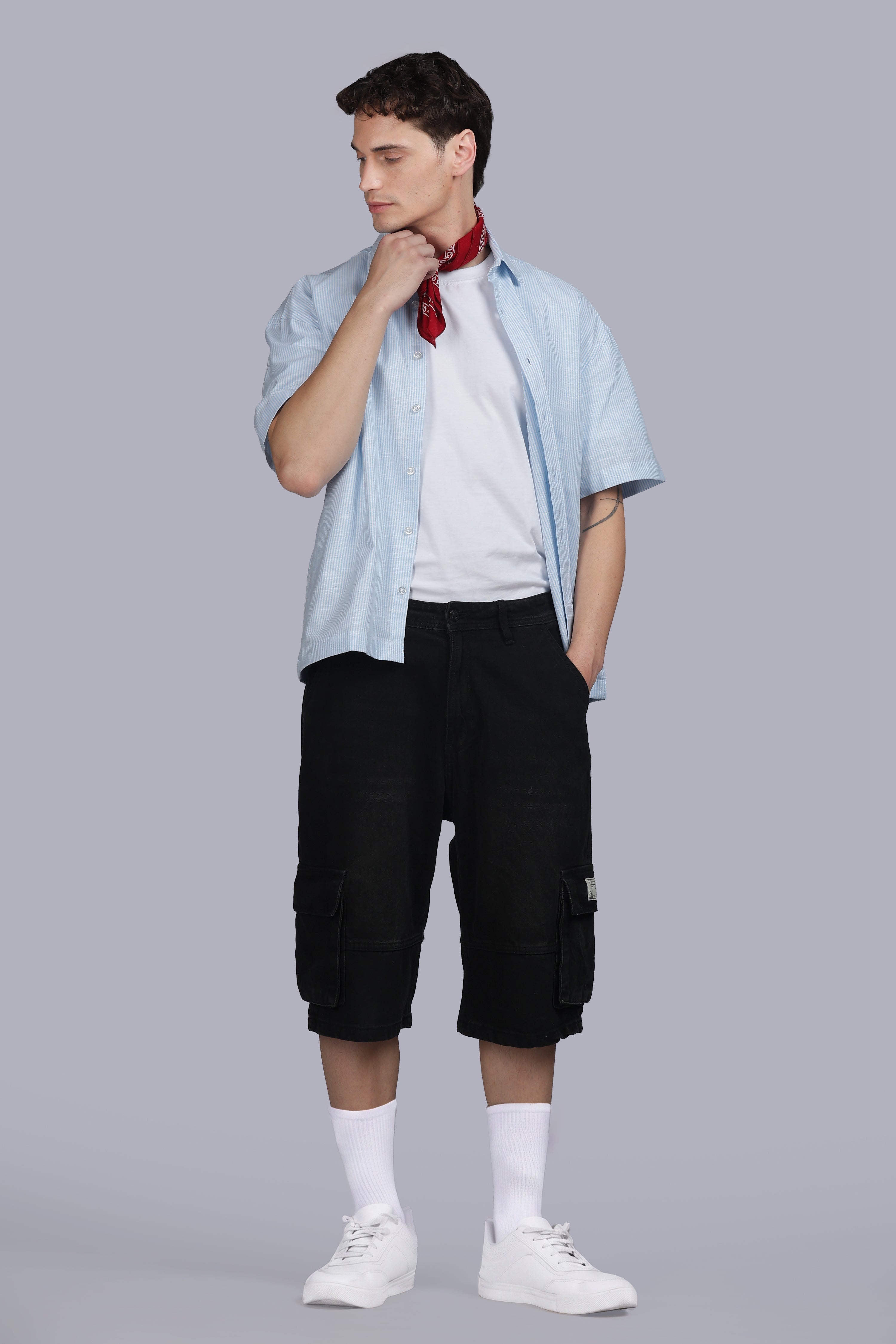 Ice Blue Stripe Boxy Shirt