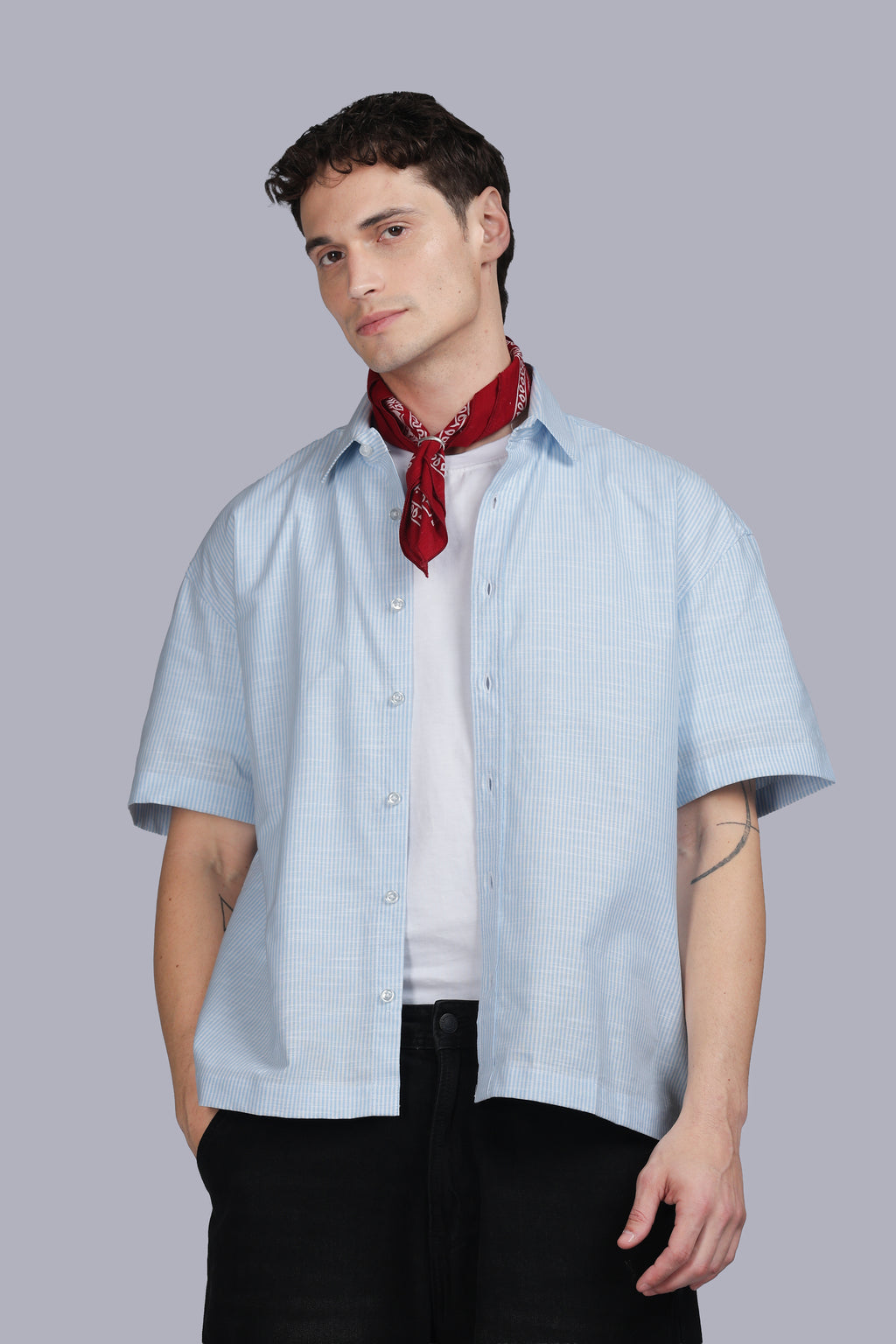 Ice Blue Stripe Boxy Shirt