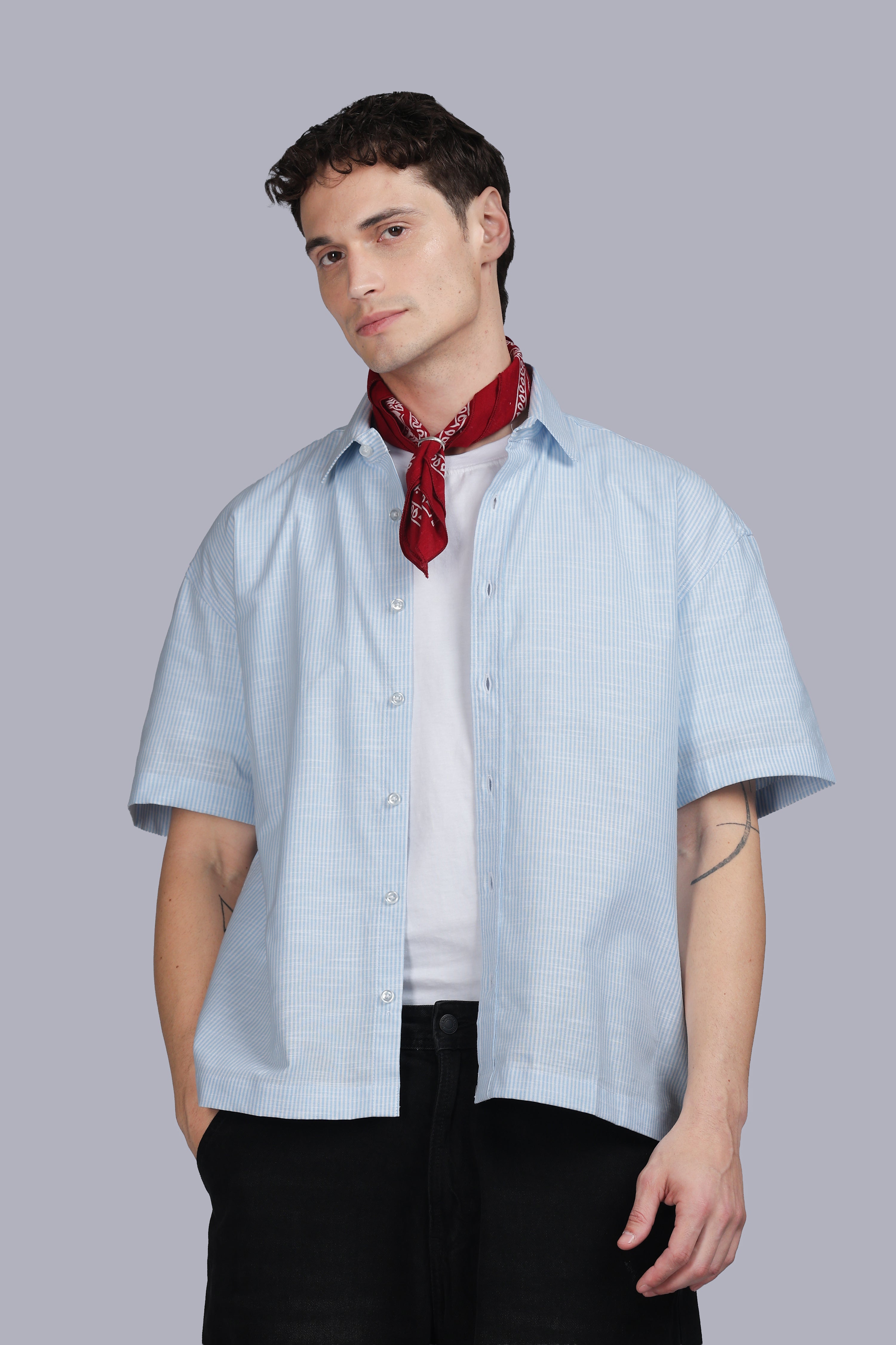 Ice Blue Stripe Boxy Shirt