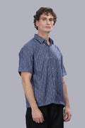 Blue Stripes Blended Cotton Jacquard Boxy Shirt