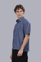 Blue Stripes Blended Cotton Jacquard Boxy Shirt