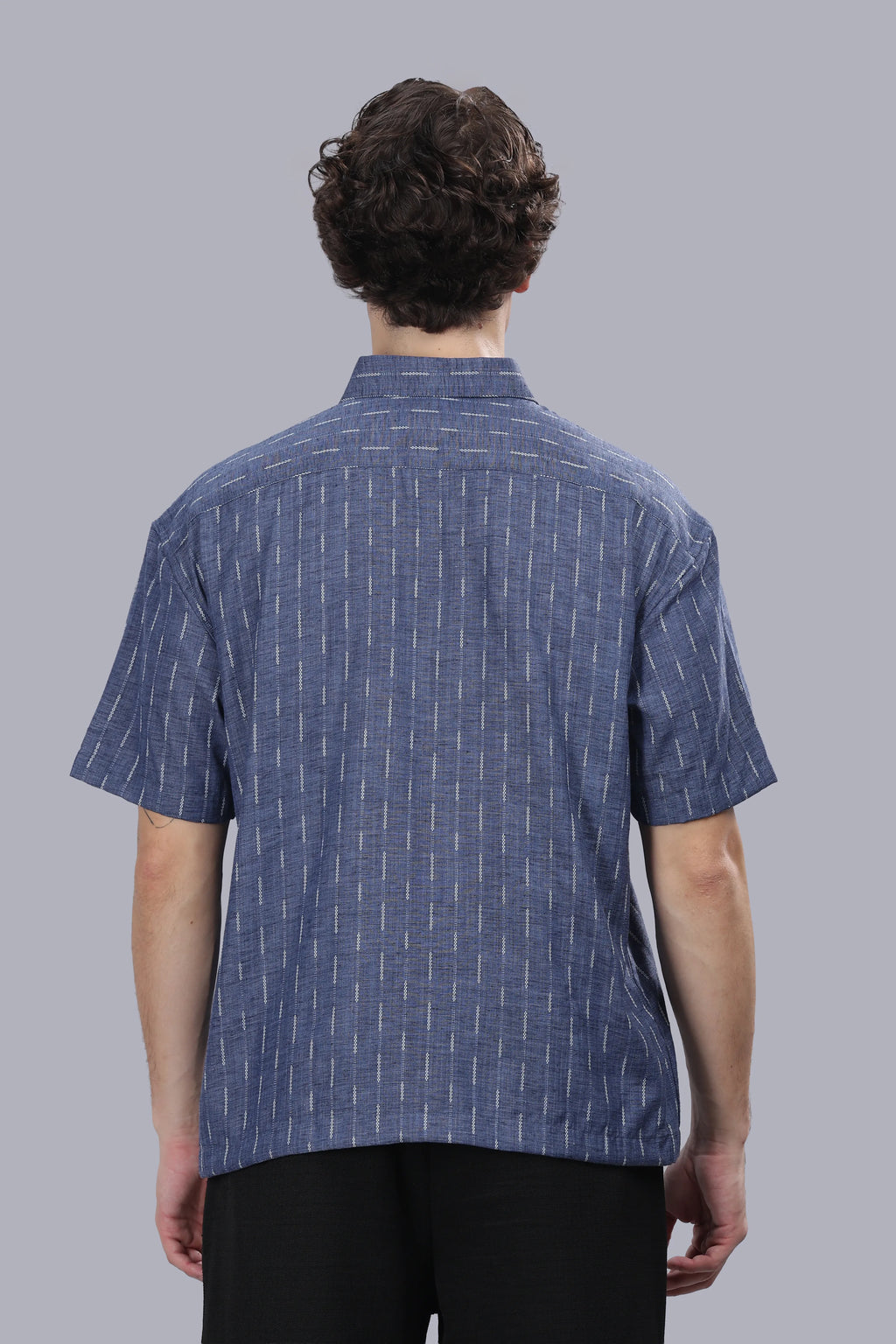 Blue Stripes Blended Cotton Jacquard Boxy Shirt