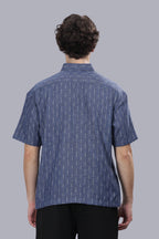 Blue Stripes Blended Cotton Jacquard Boxy Shirt