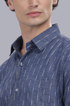Blue Stripes Blended Cotton Jacquard Boxy Shirt