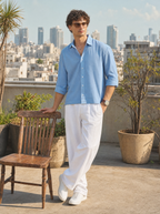 Sky Blue Linen Cotton Boxy Shirt