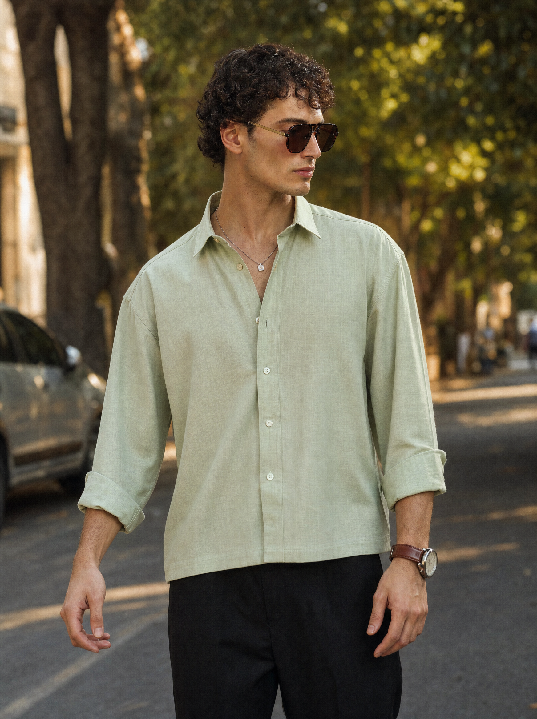 Sage Green Cotton Linen Boxy Shirt