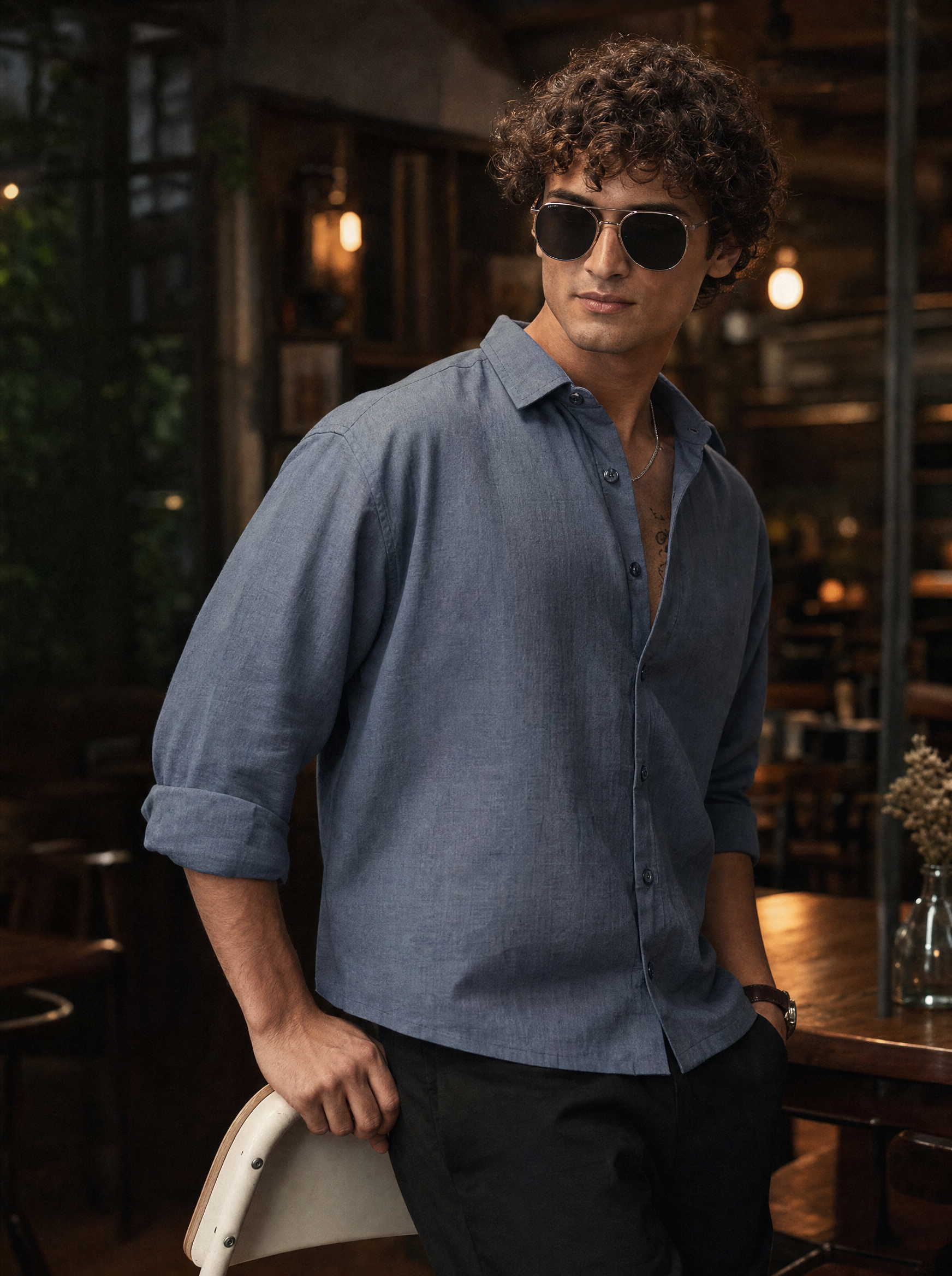 Steel Blue Linen Cotton Boxy Shirt