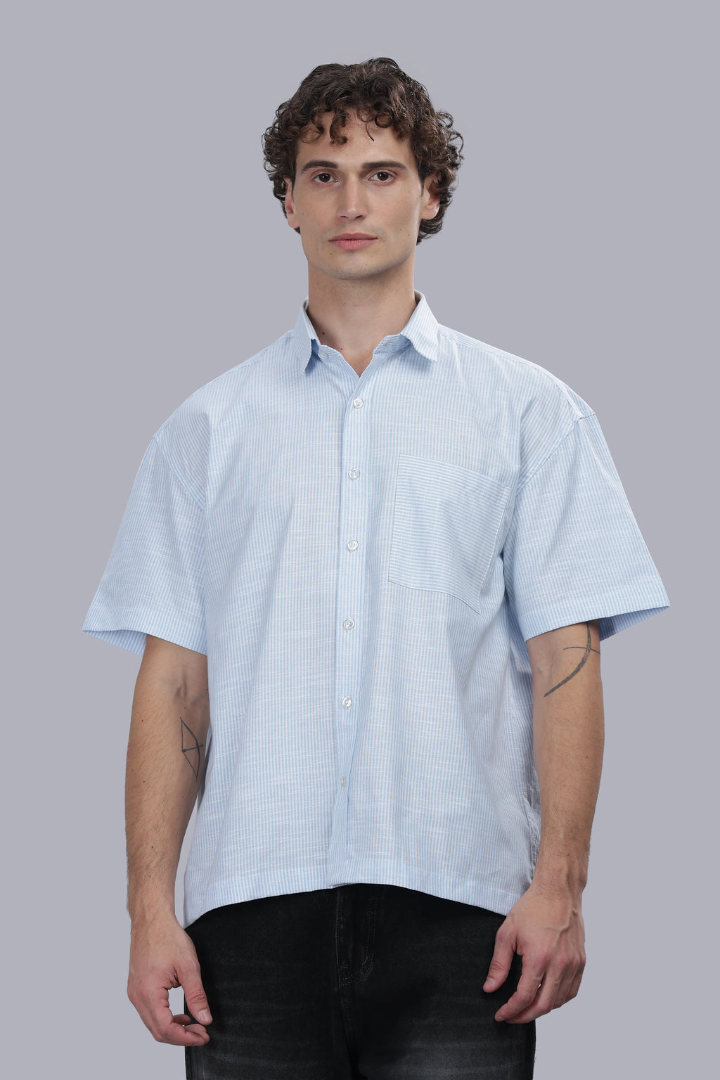 Ice Blue Stripe Boxy Shirt