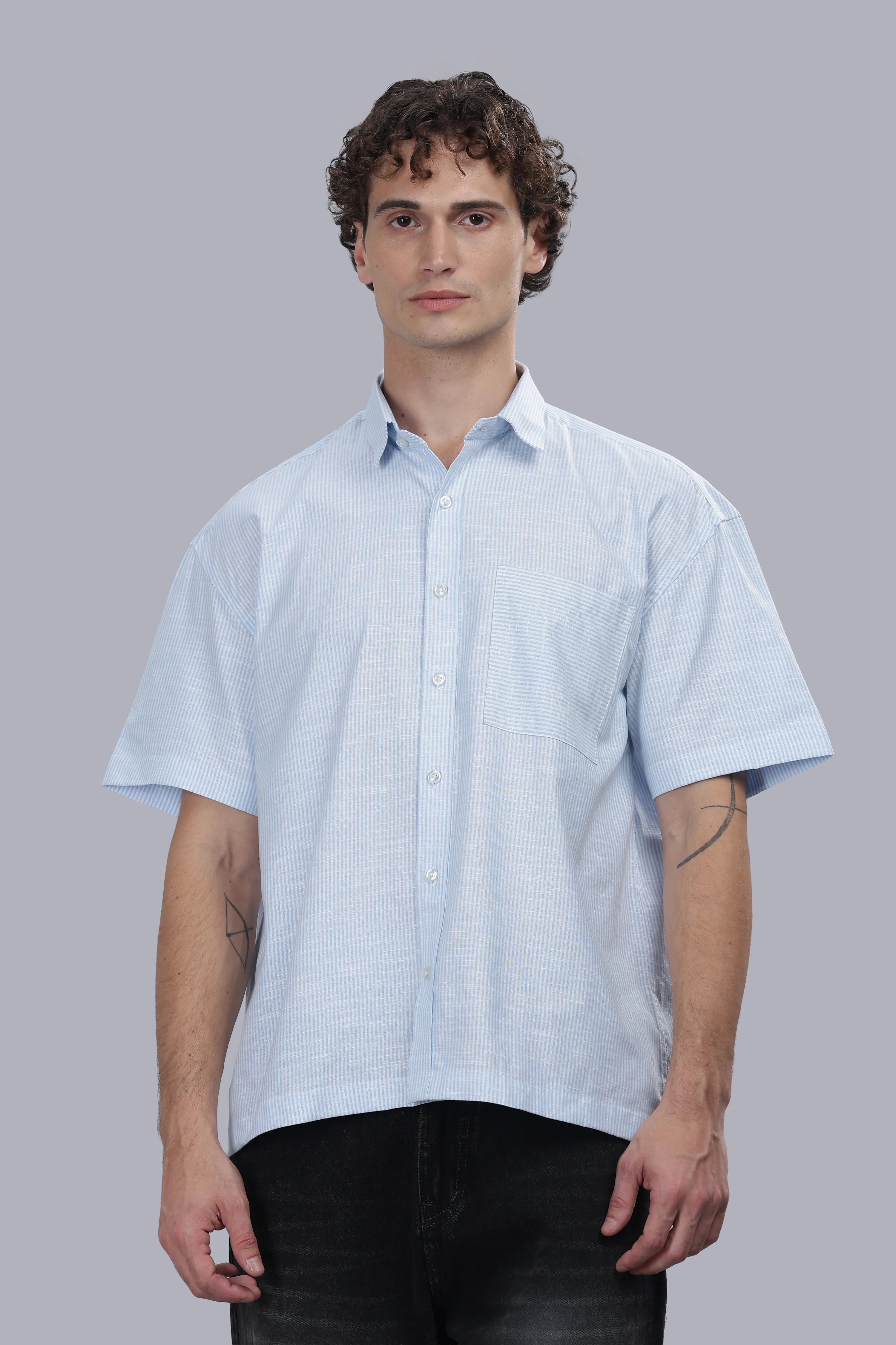 Ice Blue Stripe Boxy Shirt