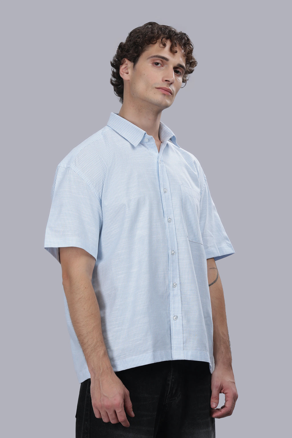 Ice Blue Stripe Boxy Shirt