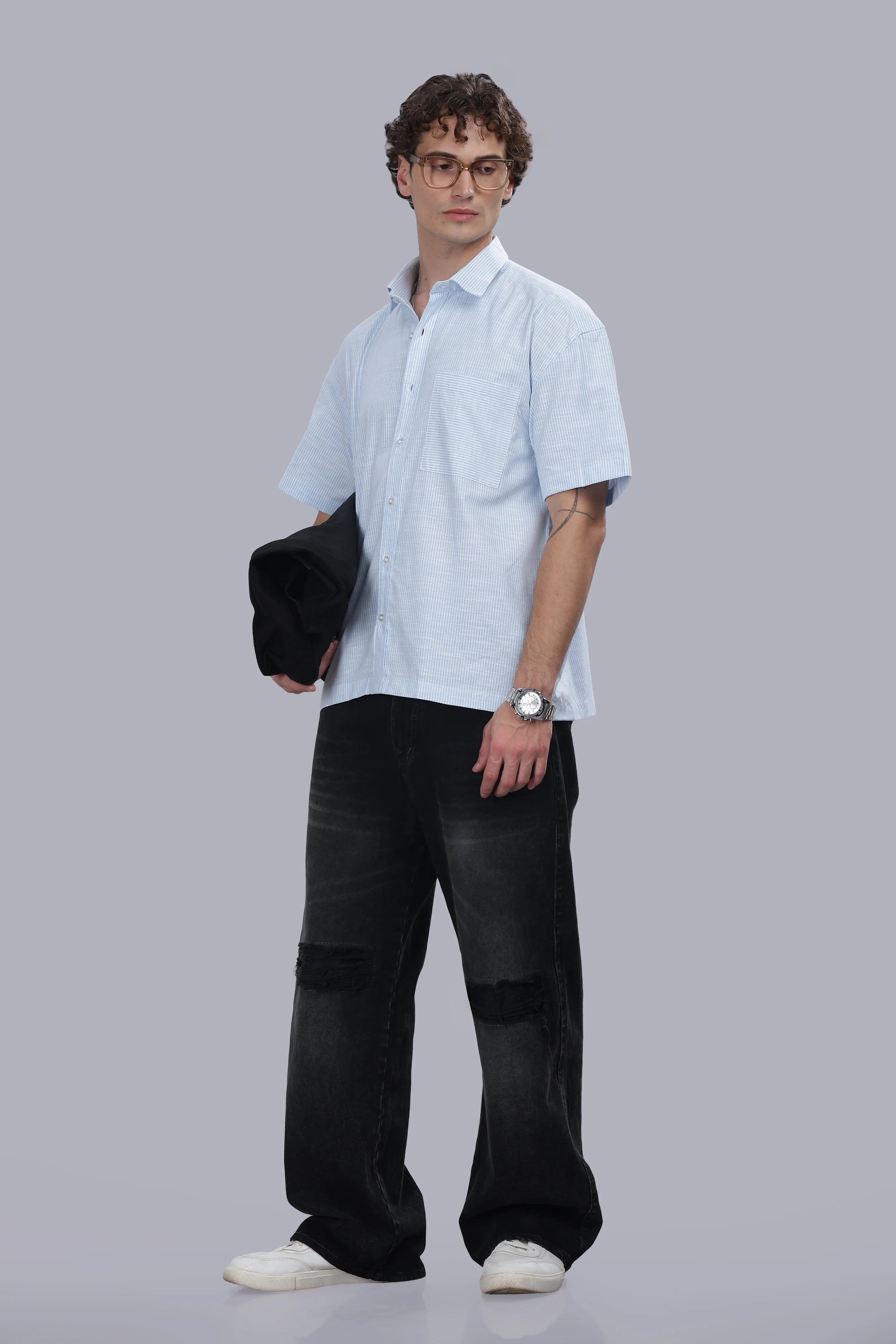 Ice Blue Stripe Boxy Shirt