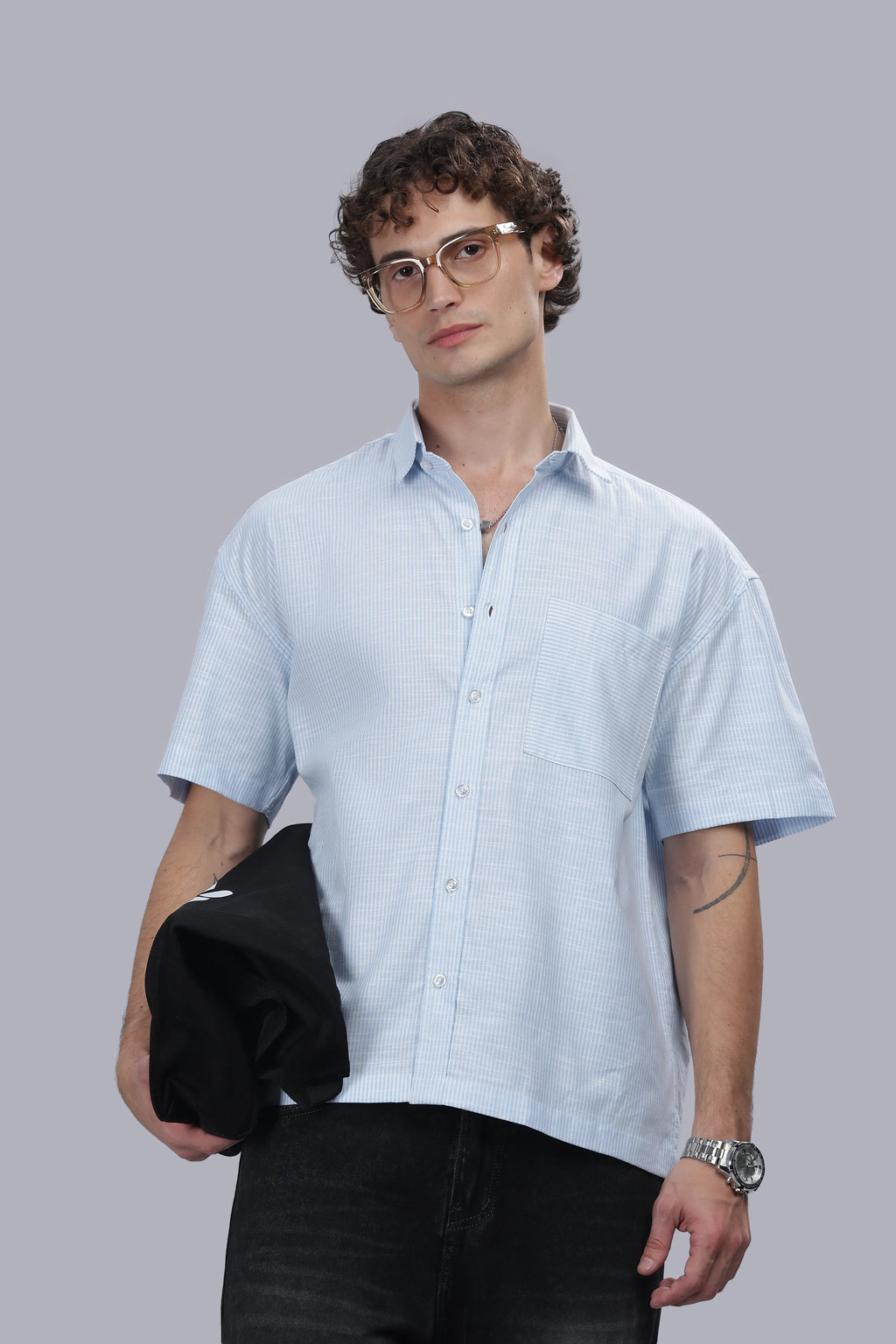 Ice Blue Stripe Boxy Shirt