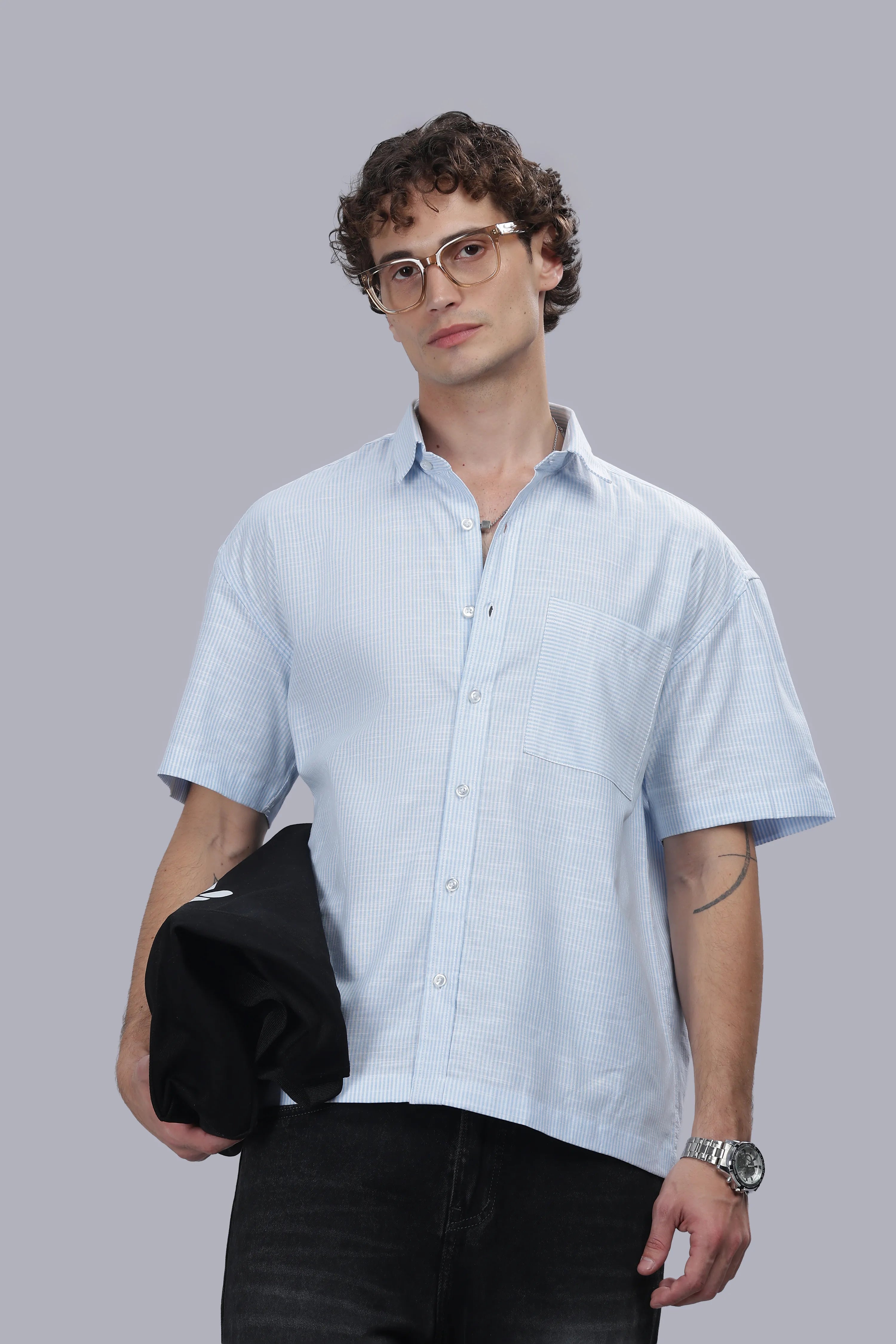 Ice Blue Stripe Boxy Shirt