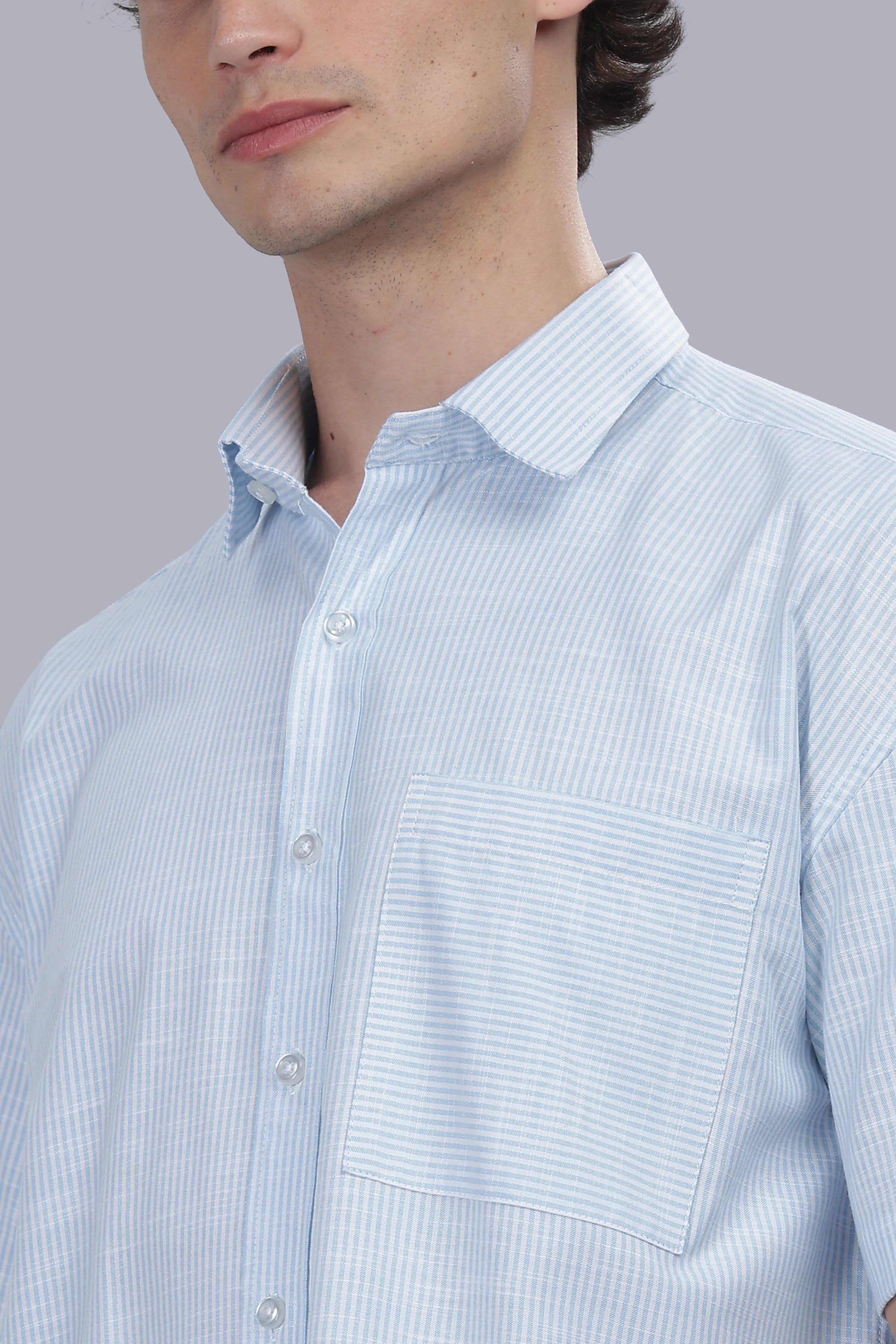 Ice Blue Stripe Boxy Shirt