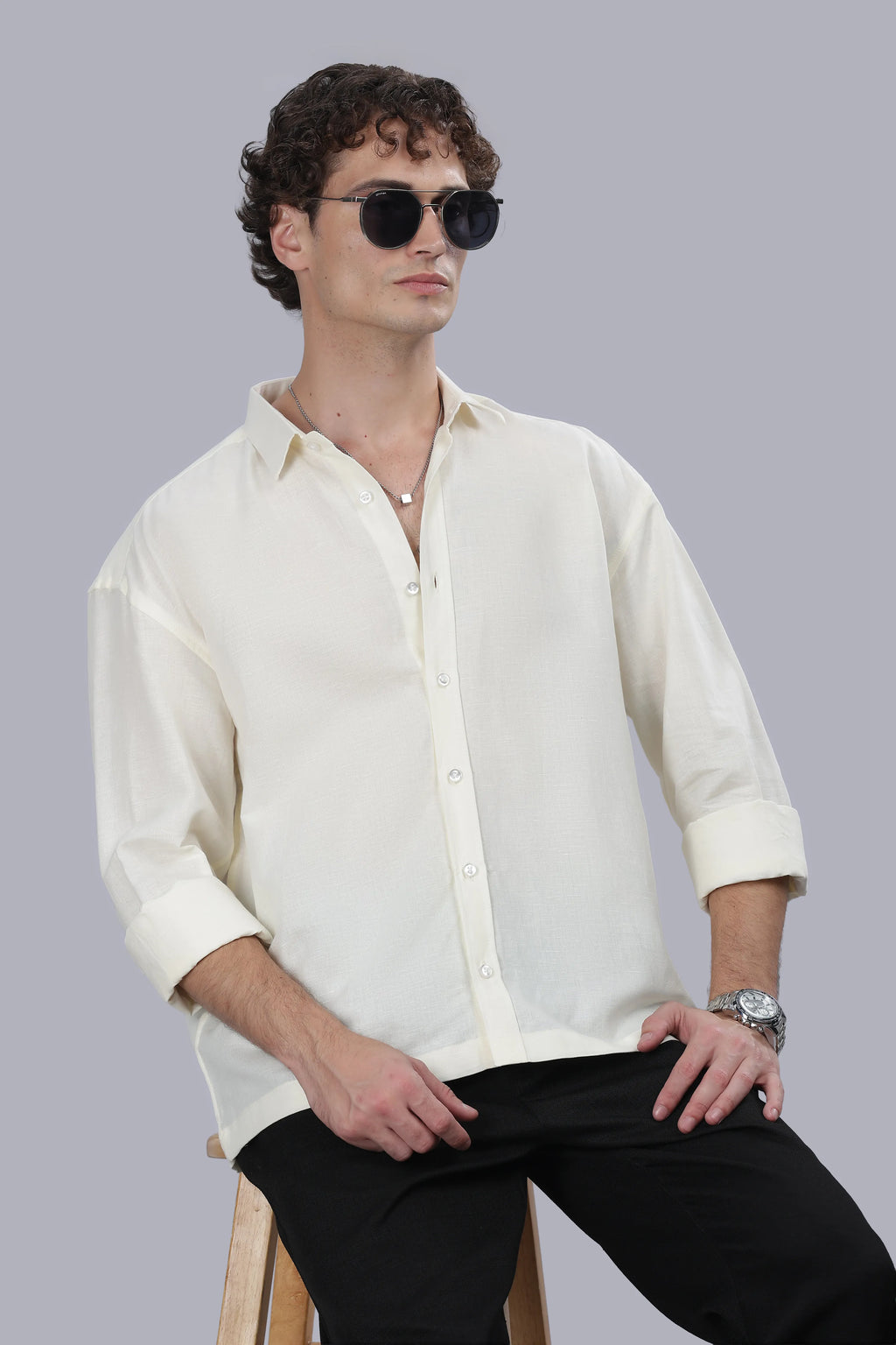 Ivory linen Cotton Boxy Shirt