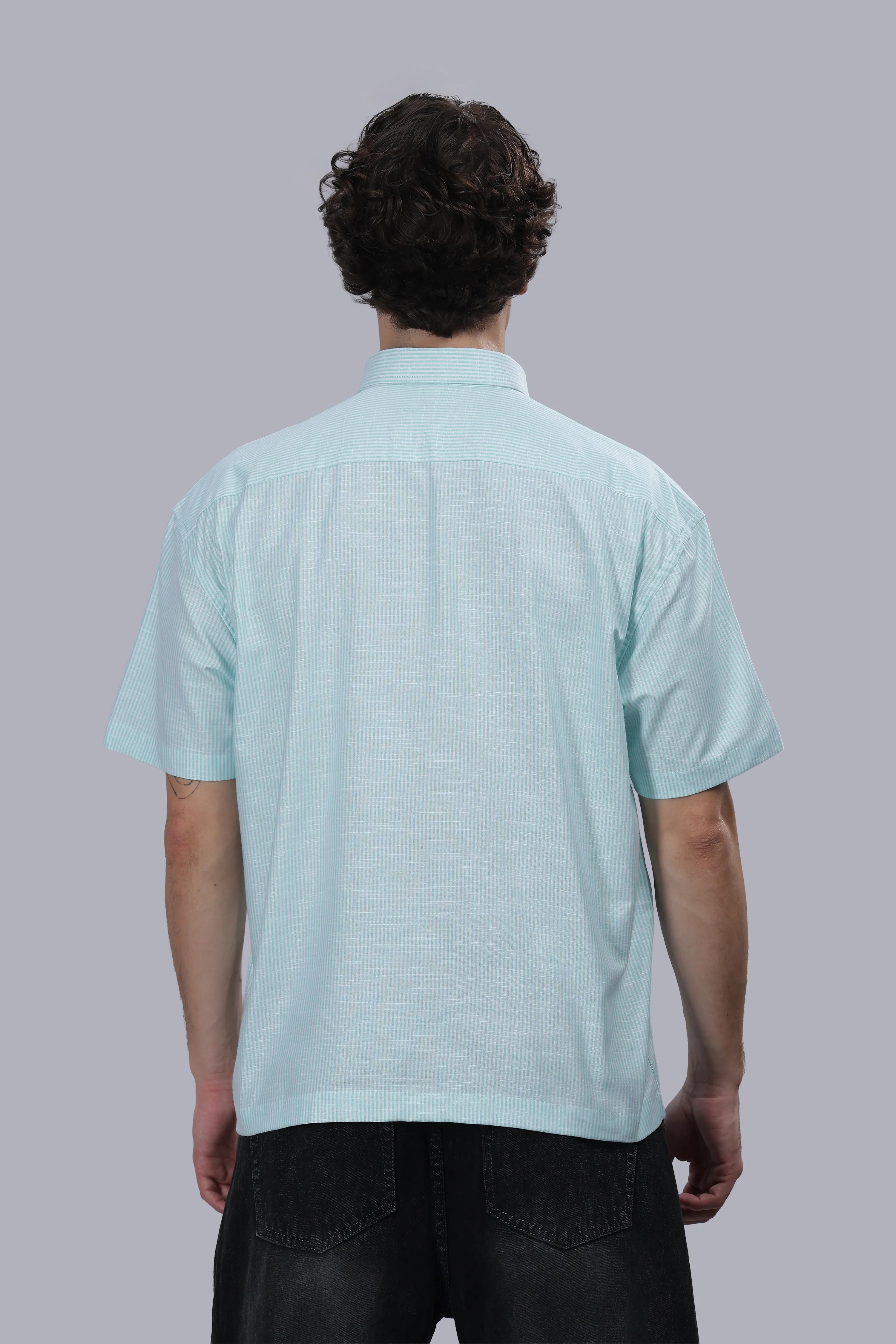 Mint Blue Stripe Boxy Shirt