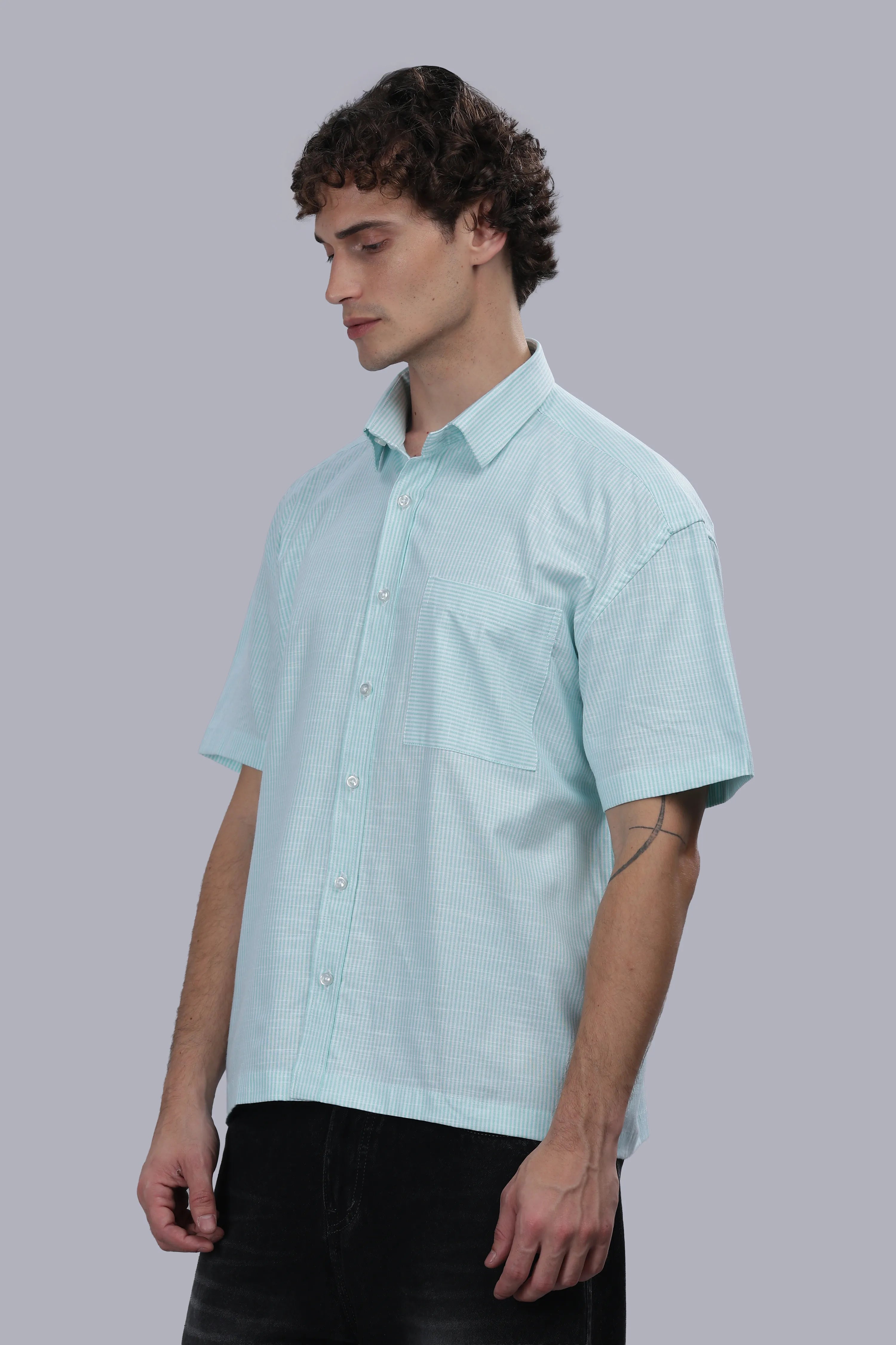 Mint Blue Stripe Boxy Shirt
