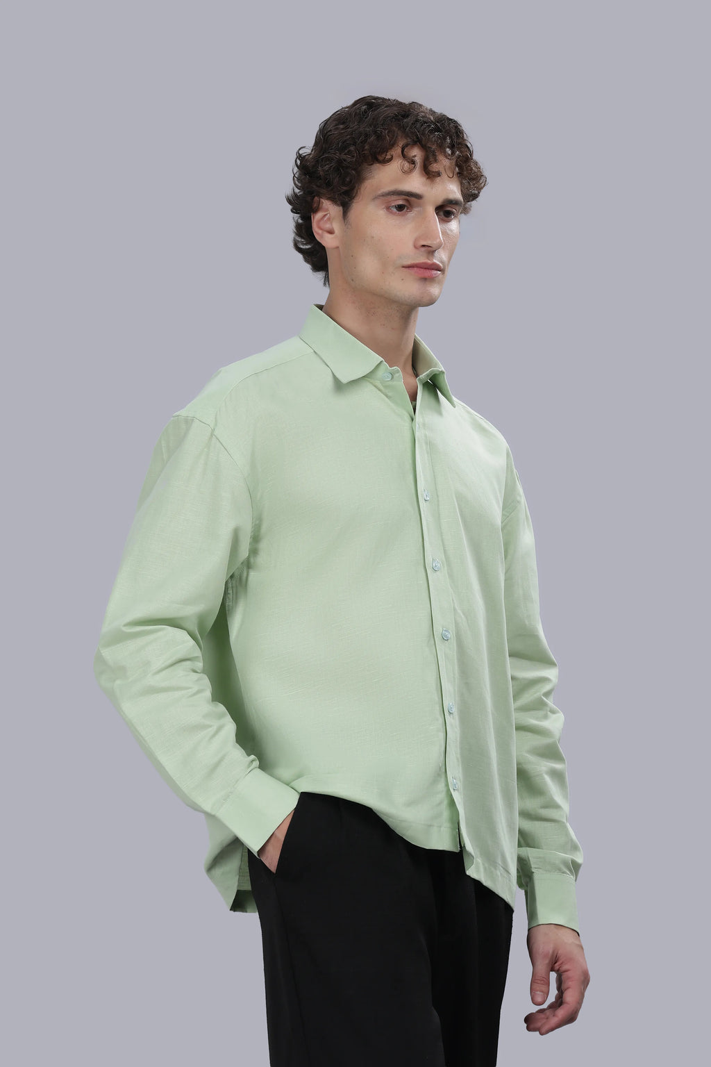 Sage Green Cotton Linen Boxy Shirt