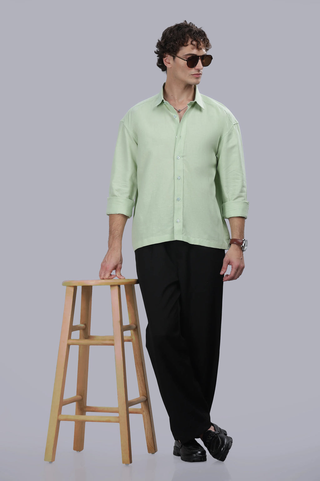 Sage Green Cotton Linen Boxy Shirt