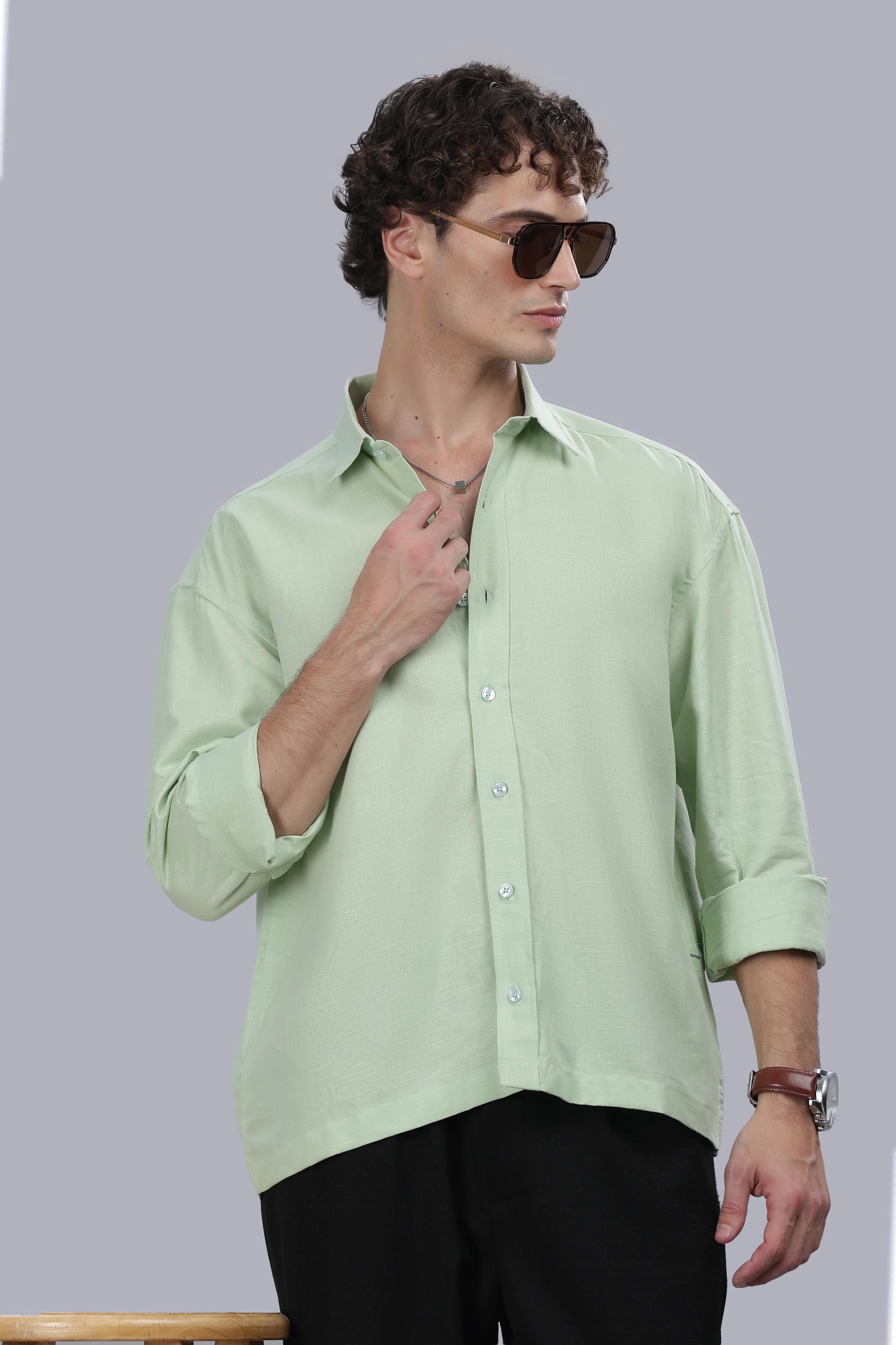 Sage Green Cotton Linen Boxy Shirt