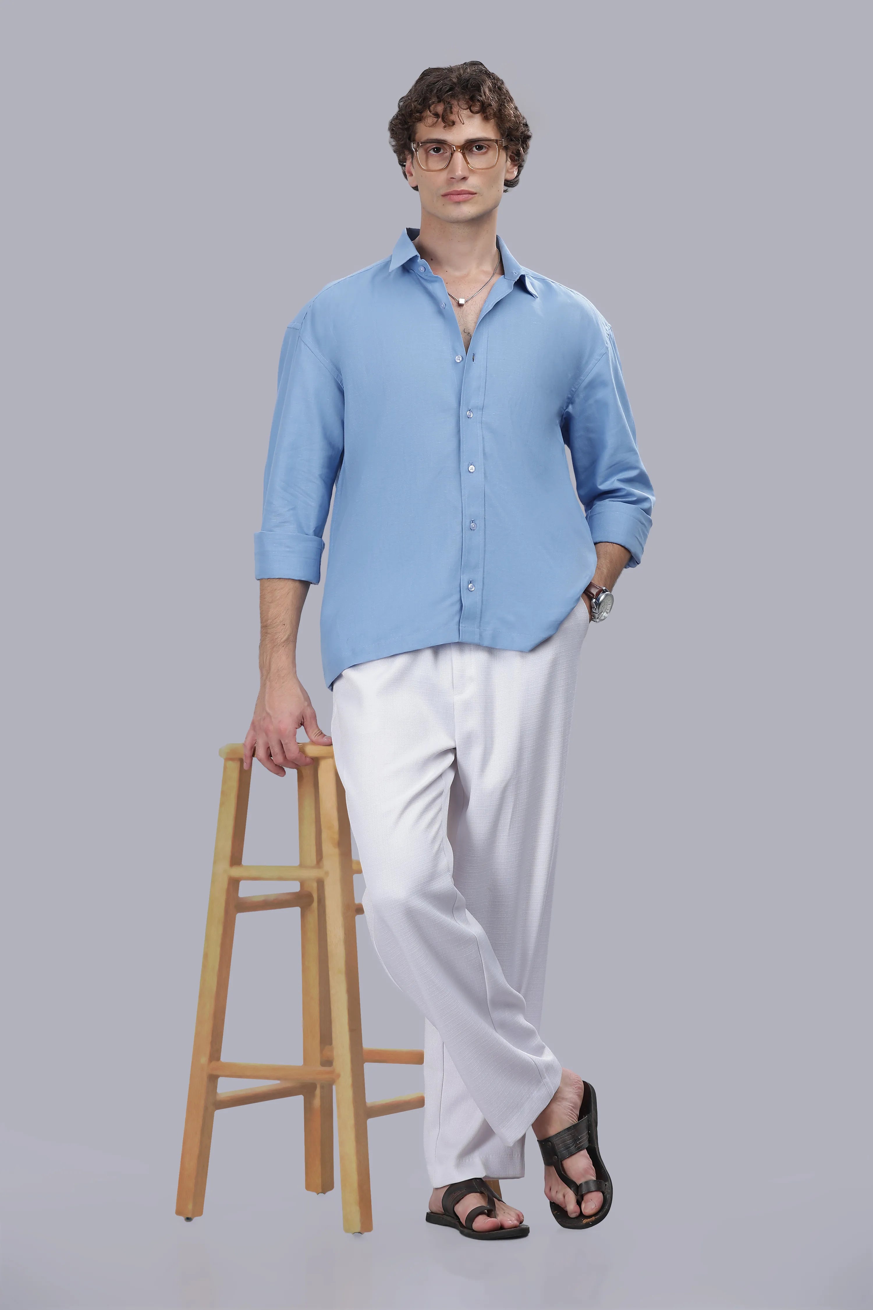 Sky Blue Linen Cotton Boxy Shirt