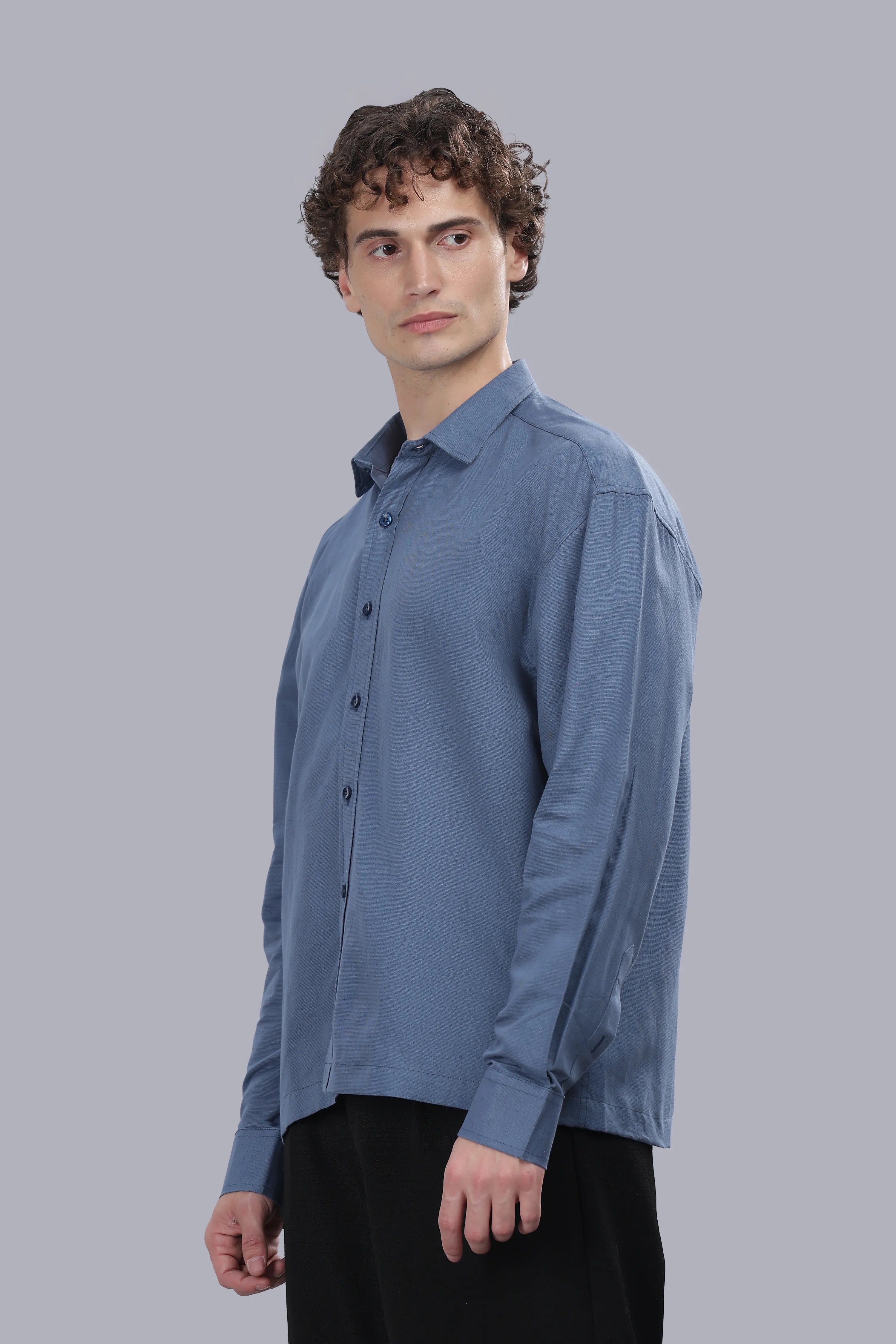 Steel Blue Linen Cotton Boxy Shirt