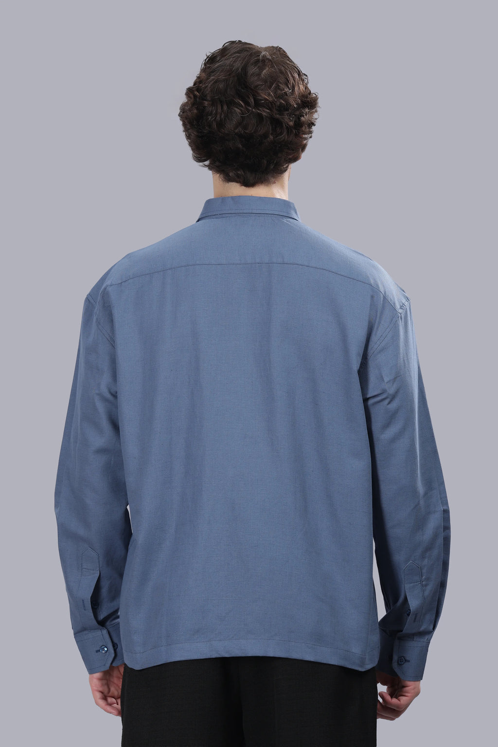 Steel Blue Linen Cotton Boxy Shirt