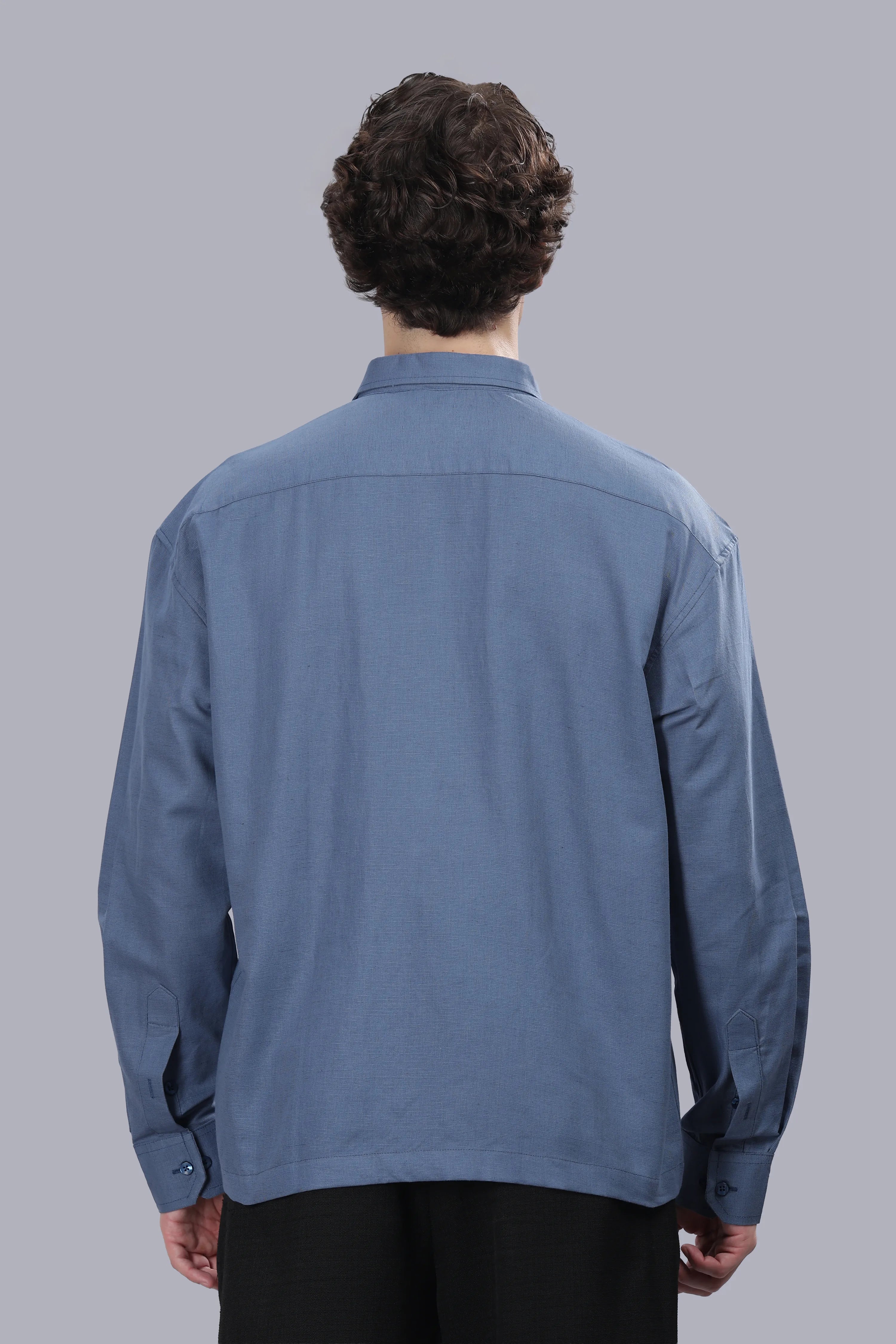 Steel Blue Linen Cotton Boxy Shirt