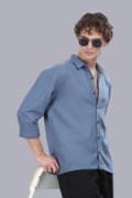 Steel Blue Linen Cotton Boxy Shirt