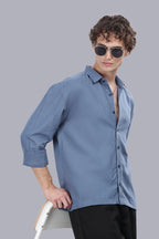 Steel Blue Linen Cotton Boxy Shirt