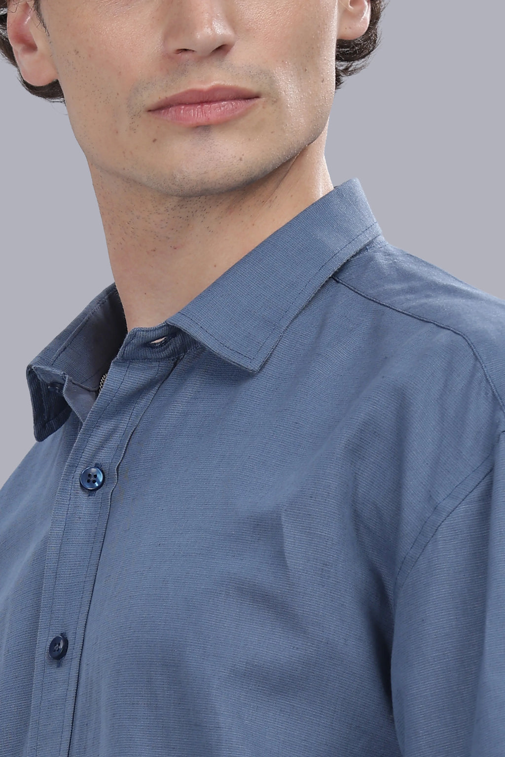 Steel Blue Linen Cotton Boxy Shirt