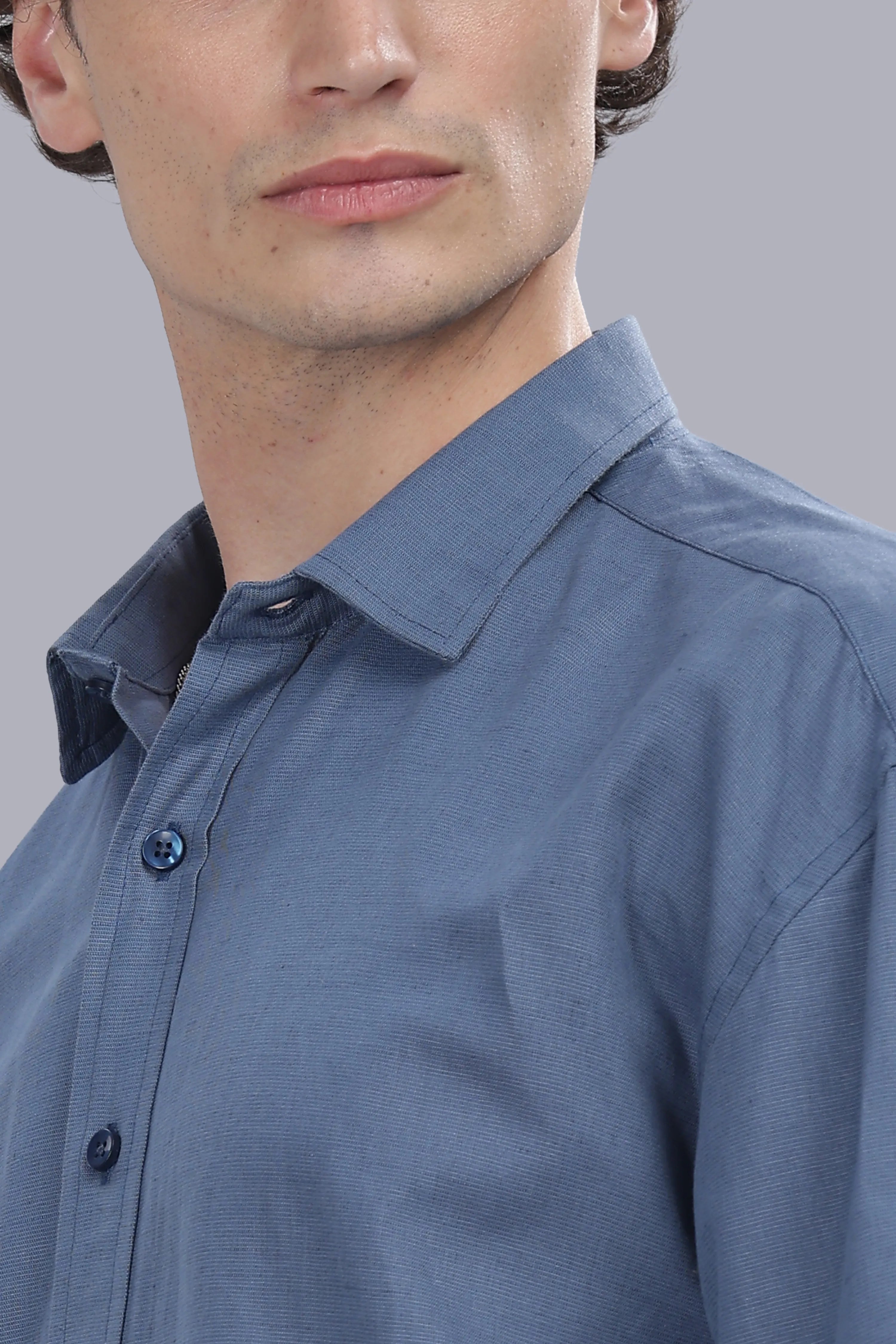 Steel Blue Linen Cotton Boxy Shirt